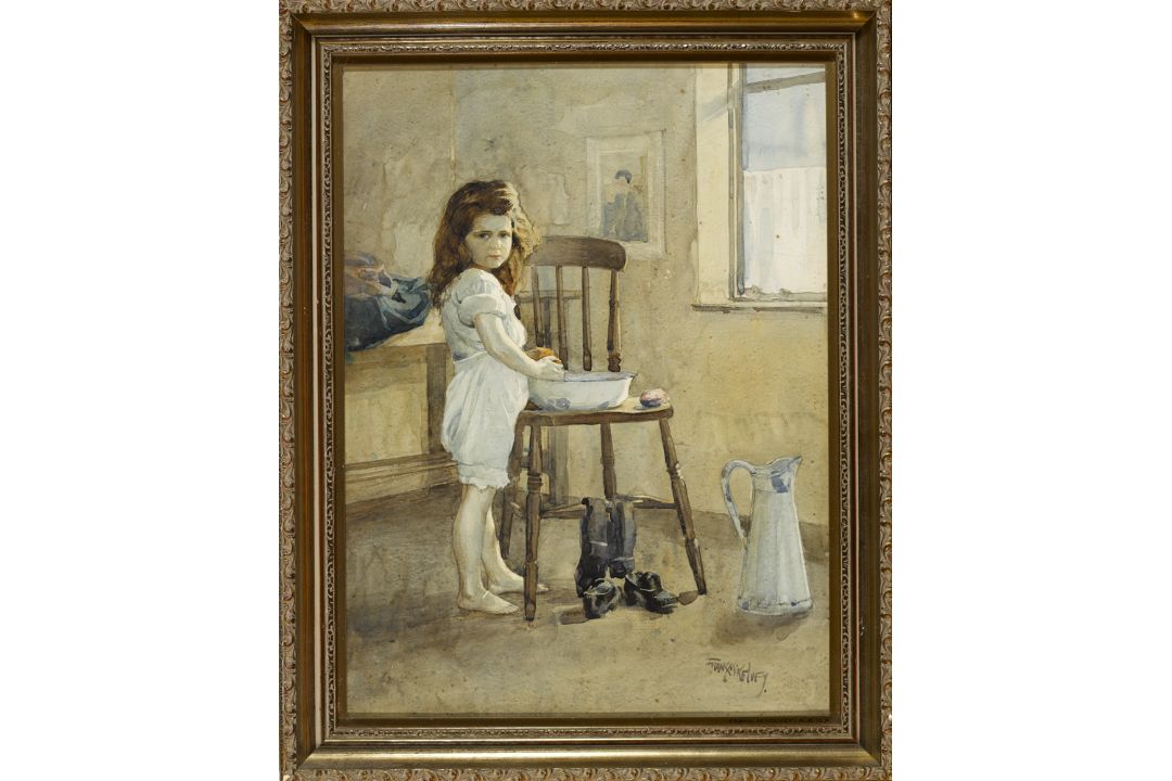 Frank McKelvey RHA RUA (1895-1974) GIRL WASHING watercolour signed lower right; with John Magee - Image 2 of 2
