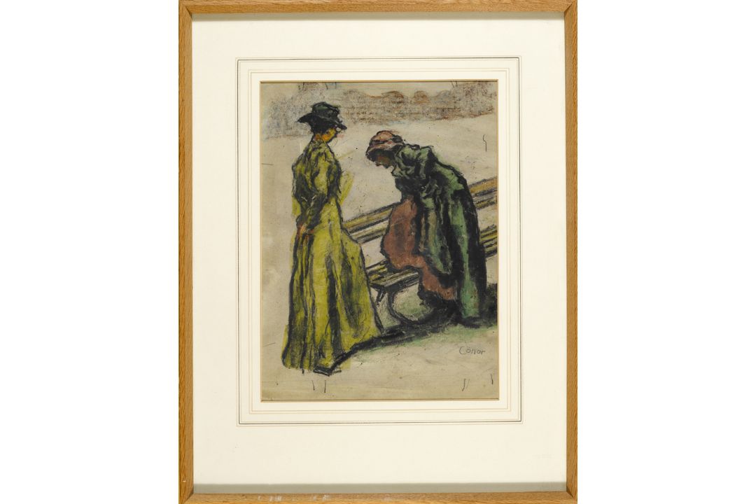 William Conor OBE RHA RUA ROI (1881-1968) LADIES BY A PARK BENCH crayon signed lower right 13½ x 9¾ - Image 2 of 2
