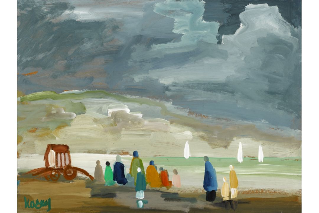 Markey Robinson (1918-1999) WATCHING THE BOATS RETURN oil on board signed lower left 17 x 23in. ( - Image 1 of 2