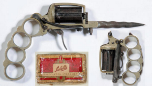 RARE C 1870 French ‘Apache’ 5 mm Pinfire Folding Brass & Steel Knuckle Duster & Dagger Revolver