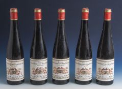 5 Flaschen Riesling, Rheingau 1948er Rüdesheimer Berg Dickerstein, Riesling Spätlese, ausder