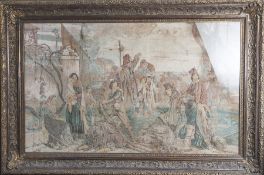 Gobelin, Flachgewebe, Kolumbus startet nach Amerika, wohl Spanien, 19. Jahrh. Ca. 76 x 129cm (hinter