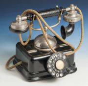 Altes Telefon, Dänemark, wohl um 1900, KTAS, Unterboden u. Sprechmuschel bez. 