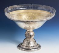 Aufsatzschale mit Glaseinsatz, versilbert, am Boden gemarkt 