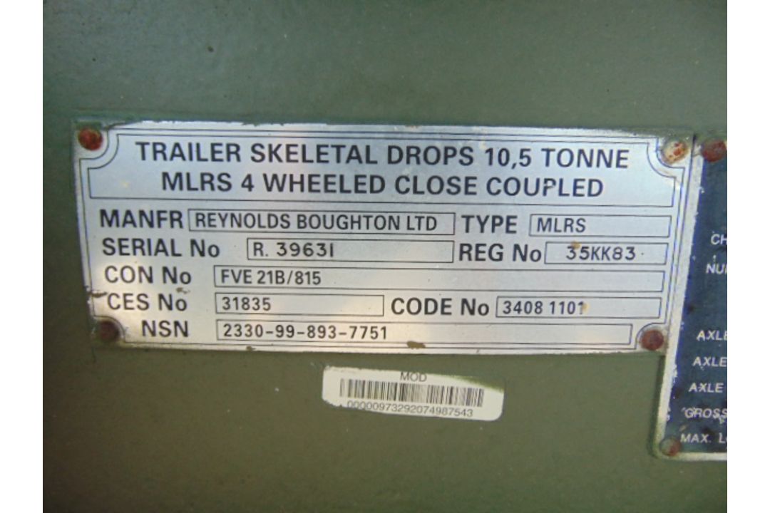 Reynolds Boughton MLRS 10.5 TON twin axle Skeletal Drops Trailer - Image 4 of 6