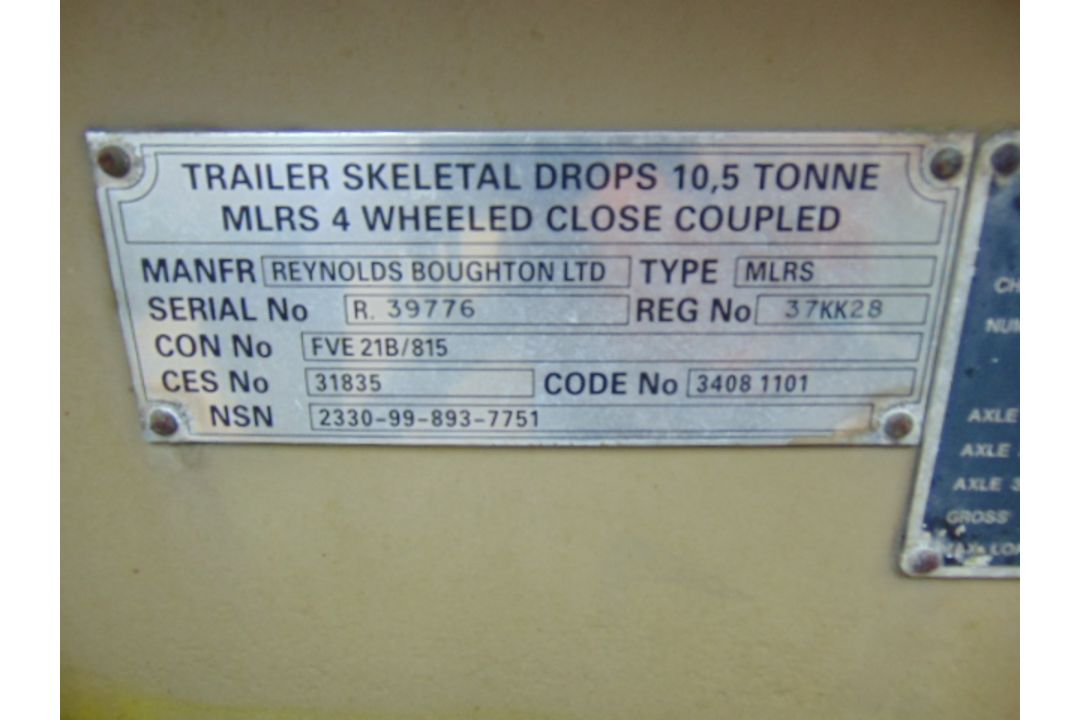 Reynolds Boughton MLRS 10.5 TON twin axle Skeletal Drops Trailer - Image 5 of 8