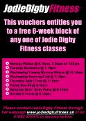 A free 6 week block of any one of Jodie Digby's fitness Classes. See image for details. See http://