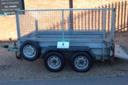 An INDESPENSION 2700Kg capacity Twin Axle Plant Trailer with Approx. 2.5M x 1.5M Bed, Triple Lock
