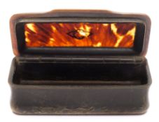 A 19th century blonde tortoiseshell and horn snuff box: of rectangular outline,