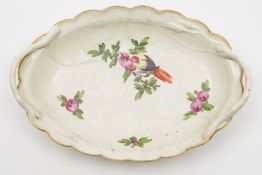 A Worcester 'Blind Earl' two-handled spoon tray: with stalk handles and moulded with rose buds and