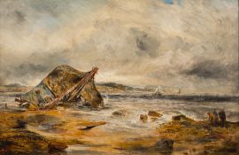 William Joseph John Caesar Bond [1833-1926]- 'The wreck of the Lotty Sleigh'; a coastal landscape,