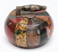 A late 19th century Scottish polished specimen agate inkwell: in the form of a curling stone,