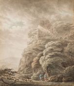 Adrian Jacob Van Dielen [1772-1812]- Figures in a stormy upland landscape,