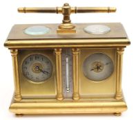 A French clock/barometer carriage clock set: to one side an eight-day duration timepiece movement