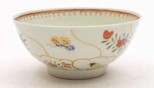 A First Period Worcester polychrome bowl: painted with insects and floral sprays within gilt