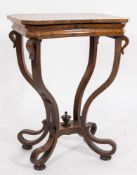 A Victorian rosewood concave fronted work table:,