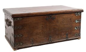 A 19th Century teak and brass bound and inlaid seaman's chest:,