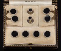 A suite of art deco black onyx, diamond and 18ct white gold cuff-links,