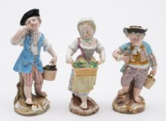 Three Meissen porcelain Gardener's Children figures: modelled after the originals by Michael Victor