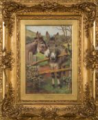 William Weekes [1856-1904]- Darby and Joan:- signed Weekes bottom left oil on panel 28 x 18.5cm.