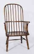 A late 18th/early 19th Century ash and elm stick back Windsor elbow chair:,
