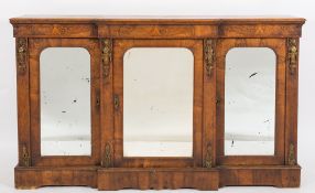 A Victorian walnut, inlaid and gilt metal mounted breakfront side cabinet:,