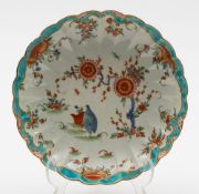 A Worcester fluted dish: painted with the Quail pattern in Kakiemon style,