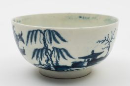 A Worcester blue and white bowl: painted with a variation of the 'Landslip' pattern of a Chinese