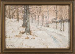 * Berthe des Clayes [1877-1968]- Winter landscape with woodland path:- signed bottom