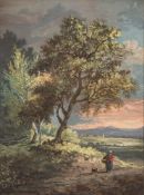 Circle of Paul Sandby [1730-1809]- Rural scene with figure on a path in the foreground,