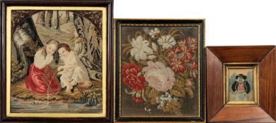 A small late 18th/early 19th century petit-point needlework picture: of a gentleman in traditional