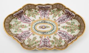 A Worcester 'Hop Trellis' spoon tray: of fluted hexagonal form,