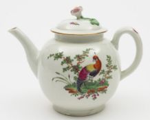 A Worcester teapot and cover: of globular form with flower finial,