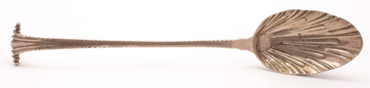 A George III silver Onslow pattern serving spoon, maker TE possibly Thomas Ellis, London,