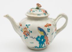 A Worcester 'Sir Joshua Reynolds' pattern fluted teapot and cover: with entwined branch handle and