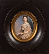 English School mid 19th Century:- An enamelled miniature portrait of H.R.H. Victoria, P.R.