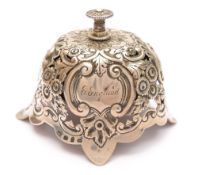 A Victorian silver call bell, maker Samuel Walton Smith, Birmingham, 1898: inscribed,
