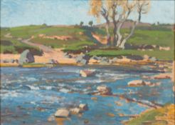 * Samuel John Lamorna Birch [1869-1955]- A river landscape:- signed bottom right oil on board 24 x