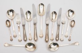 An Elizabeth II silver Trefid and Lace pattern part flatware service,