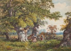 Henry Andrew Harper [1835-1900] - Women gathering faggots beneath oak trees: signed and dated 1868