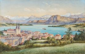 Robert Jobling -1841-1923]- Lucerne and The Alps:- signed and dated 1909 bottom left inscribed with