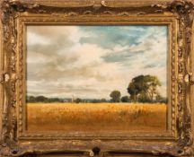 * John Barrie Haste [1931-2011]- Poppies in a Cornfield:- signed oil on board 29.5 x 39.5cm.