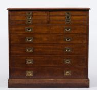 A late 19th/early 20th Century mahogany plan chest:,