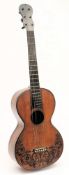 An early 19th century six string guitar: with ebonised and steel inlaid finger board,