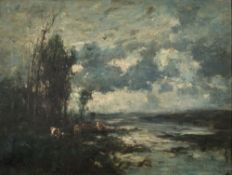 George Boyle [1826-1899]- Cattle watering at dusk:- signed bottom left oil on canvas 41 x 54.5cm.