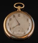 A gentleman's 18ct gold slim-cased open face dress pocket watch: the circular dial 38mm diameter