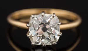 A diamond single-stone ring: with cushion-shaped old brilliant-cut diamond approximately 8.