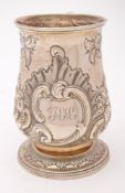 A George III silver mug, maker's mark worn, London, 1788: initialled,