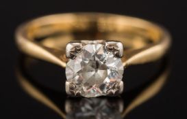 An 18ct gold and diamond single-stone ring: with round old brilliant-cut diamond approximately 6.