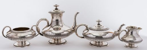 A Victorian silver four-piece tea and coffee service, maker Elkington & Co Ltd, Birmingham,